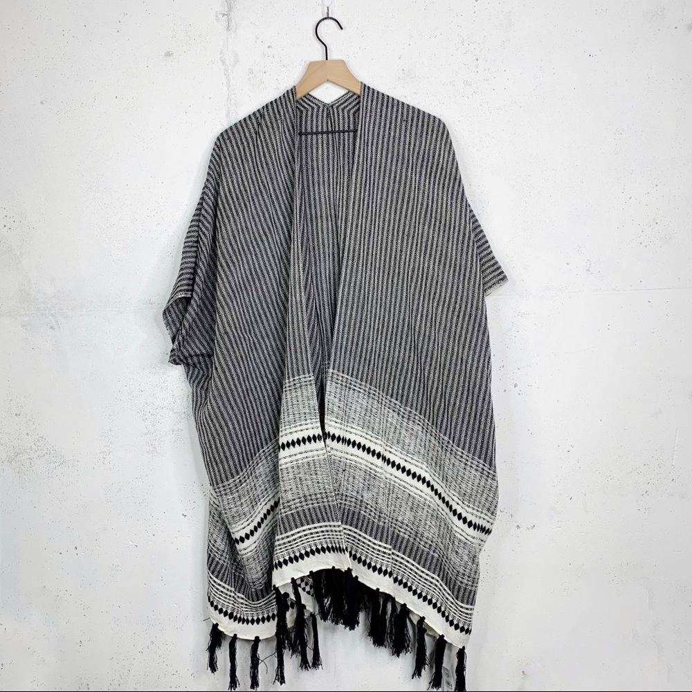 Loft Fringe Kimono Shawl Open Front Cardigan Sweater One Size